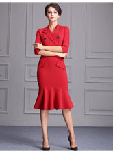 Red Elegant Frock Ruffle Trim Dress - FashionByTeresa
